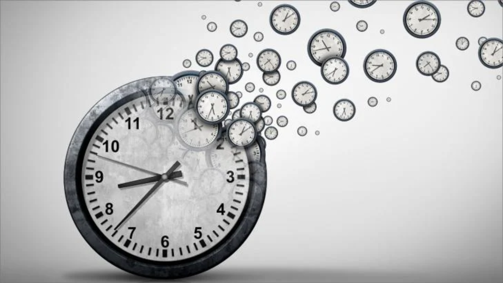رسم لساعة تتفكك إلى ساعات أصغر، يرمز إلى ضياع الوقت بسبب التسويف في التحضير للامتحانات
