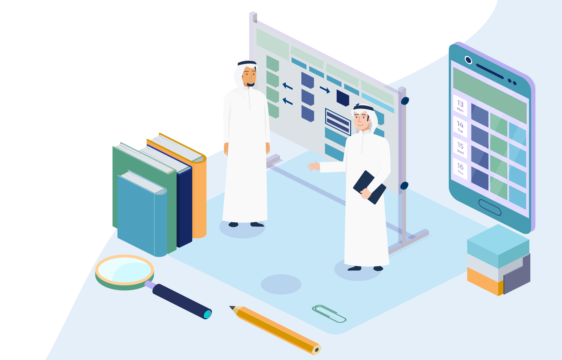 رسم يوضح عملية التخطيط وإعداد عرض تقديمي لجذب المستثمرين للمشروع الناشئ