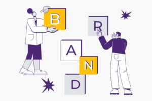 رسم يوضح عملية بناء علامة تجارية قوية من خلال تجميع عناصر