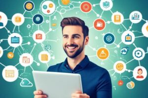 رسم يوضح التعليم التكيفي باستخدام التكنولوجيا وتحليل البيانات لتلبية احتياجات الطلاب الفردية