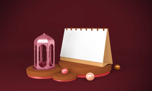 رسم لفانوس رمضان وتقويم مكتبي يمثل إدارة الوقت في رمضان والتوازن بين العبادة والعمل