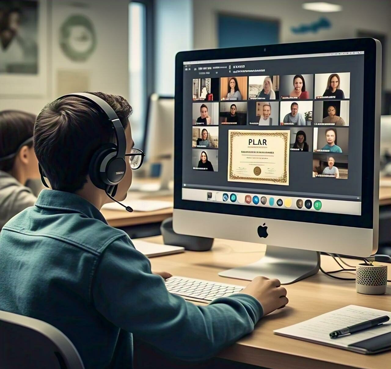 طالب في بيئة التعلم عبر الإنترنت يستعرض شهادة تقييم مسبق للتعلم والاعتراف (PLAR).