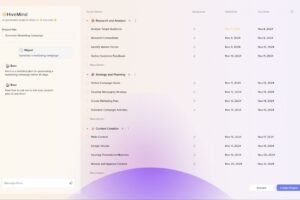 واجهة برنامج HiveMind، مثال على أفضل أدوات إدارة المشاريع عن بعد 2025 لتخطيط المهام لفرق العمل.