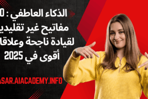 امرأة تبتسم وتشير للأسفل، تمثل مفاتيح الذكاء العاطفي لقيادة ناجحة وعلاقات أقوى