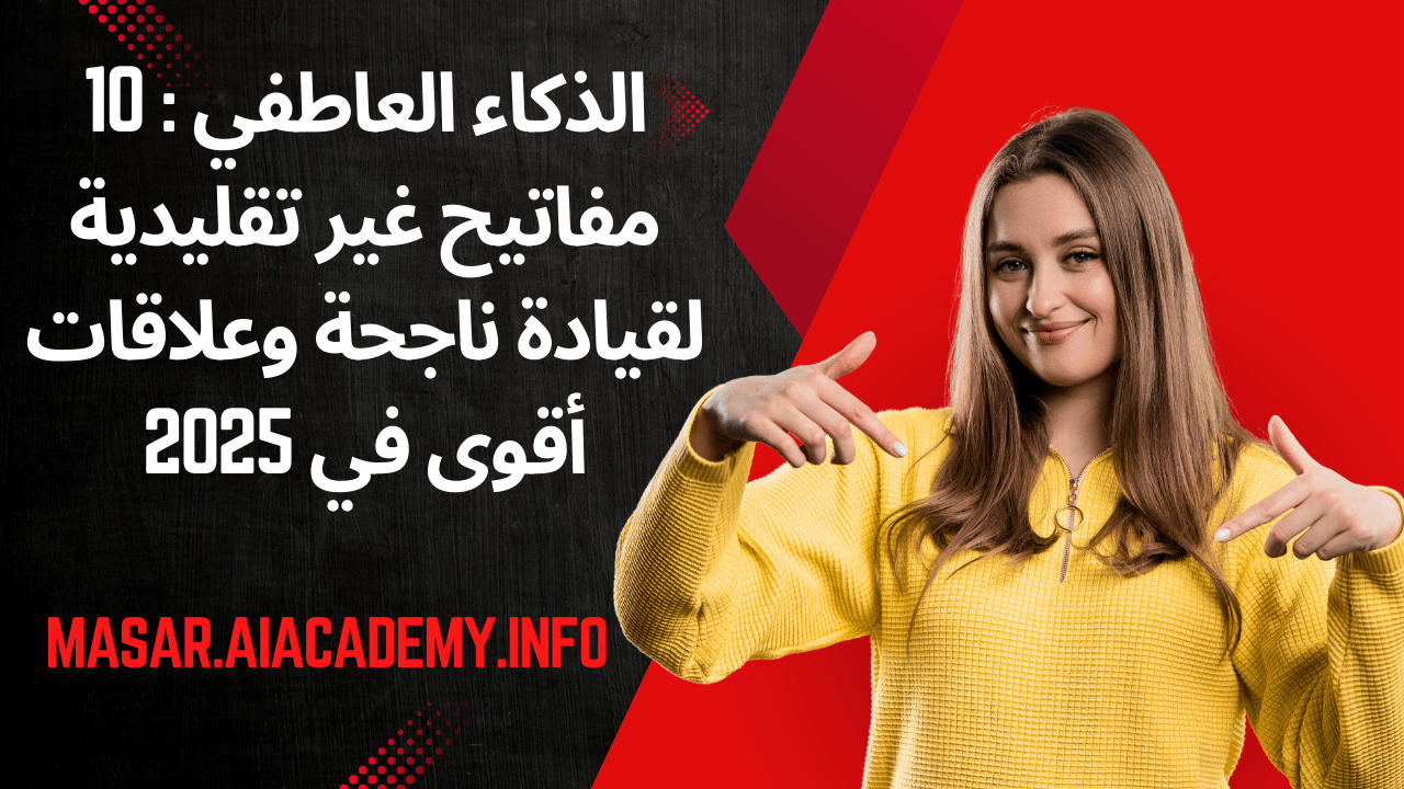 امرأة تبتسم وتشير للأسفل، تمثل مفاتيح الذكاء العاطفي لقيادة ناجحة وعلاقات أقوى