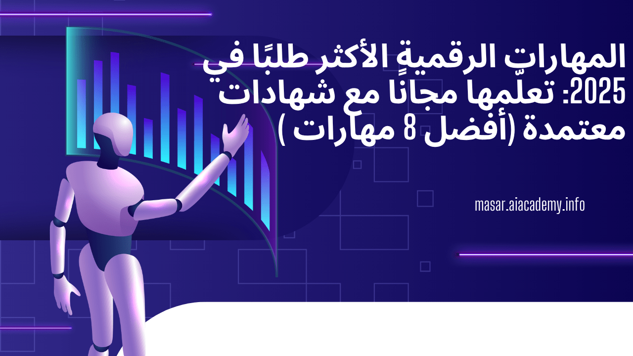 رسم بياني يوضح المهارات الرقمية الأكثر طلباً في سوق العمل لعام 2025.